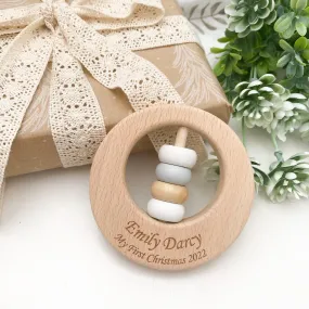 Premium Beech Wood Rattle Teether - My First Christmas