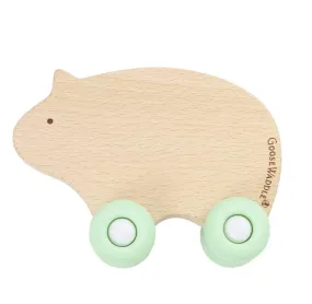 Silicone   Wood Teether (Bear with green wheels)
