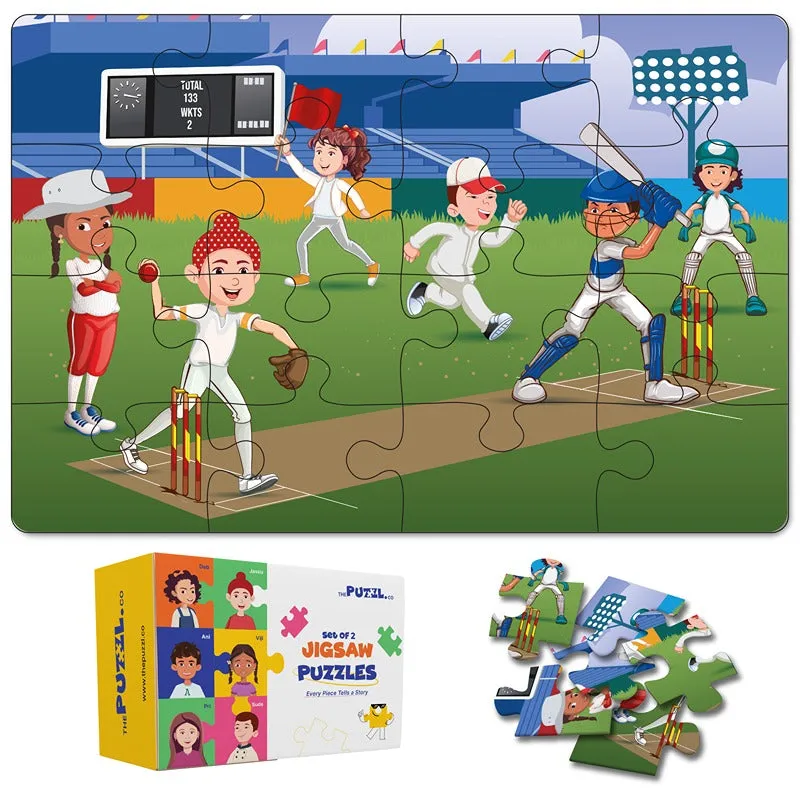 Sports Set of 2 Jigsaw Puzzles - Cricket   Hockey