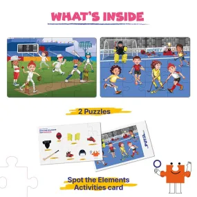Sports Set of 2 Jigsaw Puzzles - Cricket   Hockey
