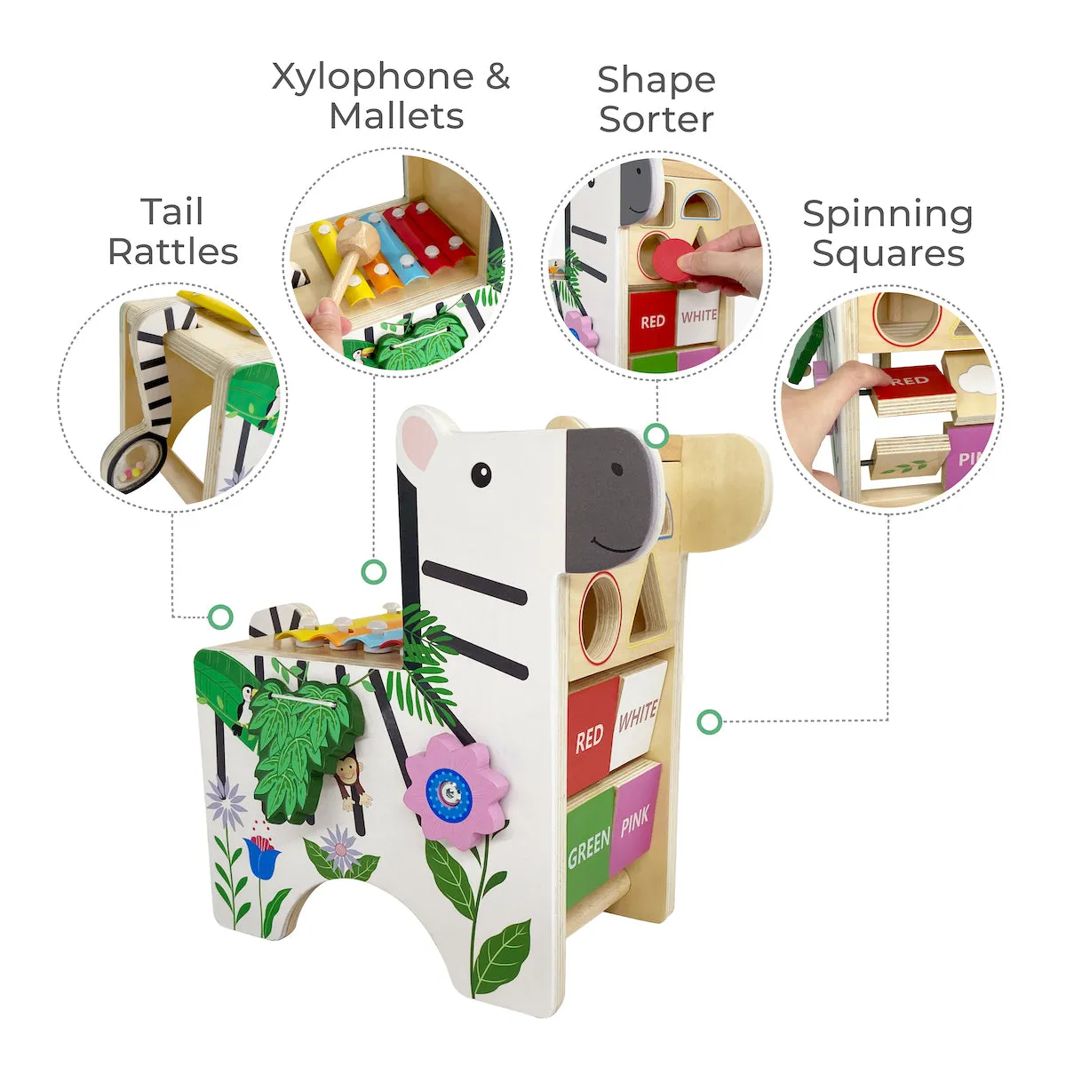 Teamson Kids Zebra Learn & Play Activity Center with Xylophone, Multi