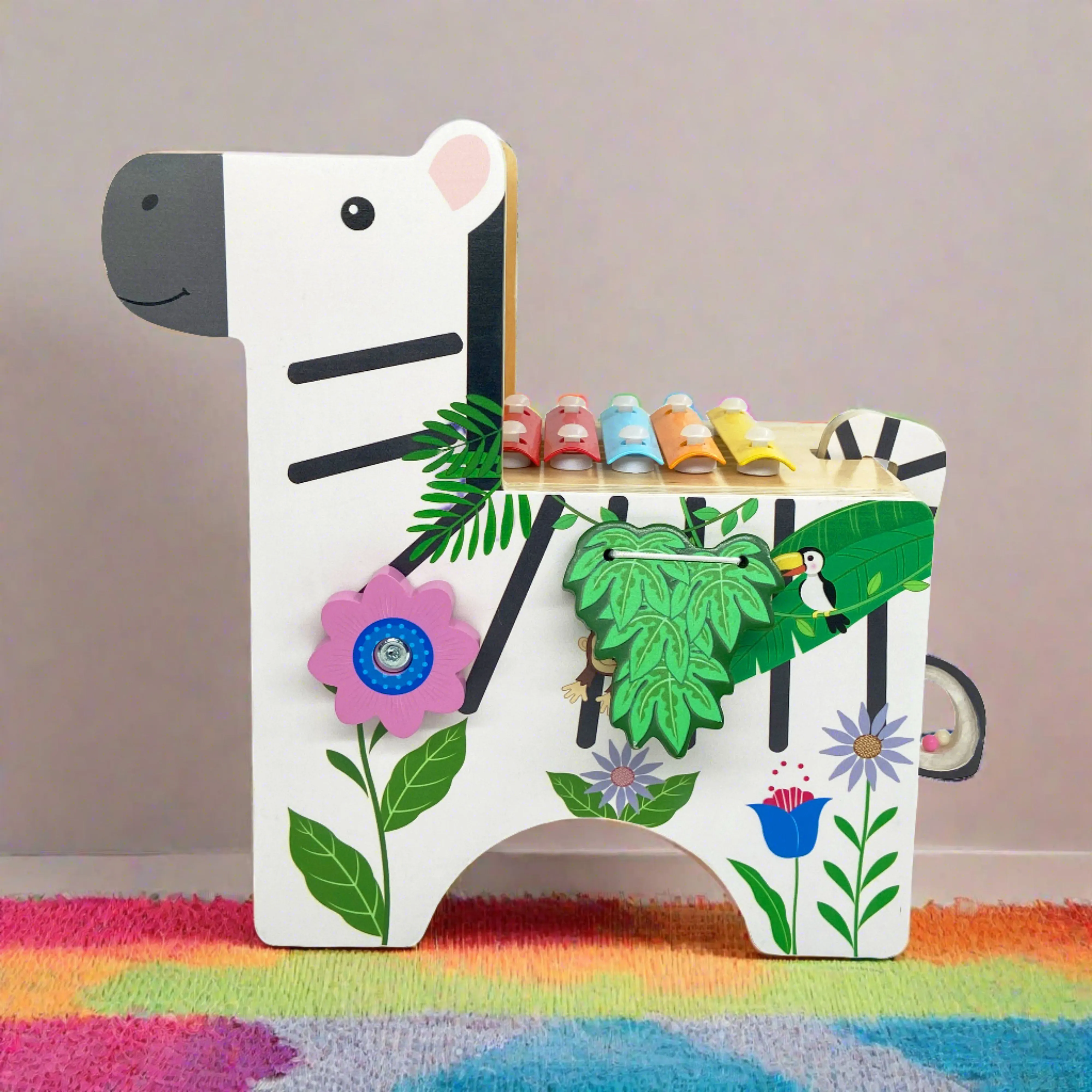 Teamson Kids Zebra Learn & Play Activity Center with Xylophone, Multi