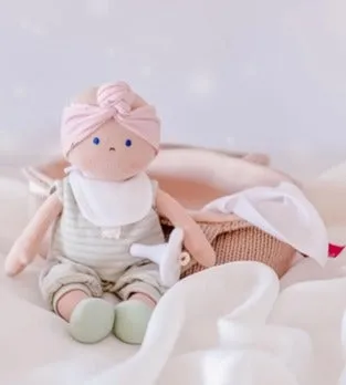 Tikiri Toys Knitted Carry Cot W/Remi Baby Light Skin, Soother & Blanket