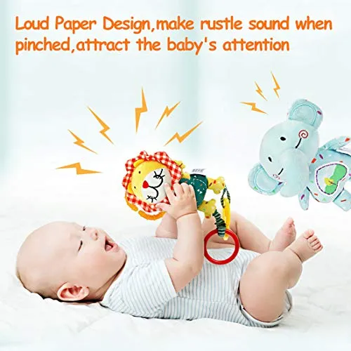 TUMAMA Baby Toys for 0, 3, 6, 9, 12 Months, Handbells Baby Rattles with Teethers Soft Plush Early Development Stroller Car Toys for Infant, Newborn Birthday Gifts, 4 Pack