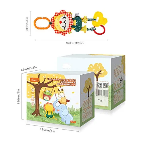 TUMAMA Baby Toys for 0, 3, 6, 9, 12 Months, Handbells Baby Rattles with Teethers Soft Plush Early Development Stroller Car Toys for Infant, Newborn Birthday Gifts, 4 Pack
