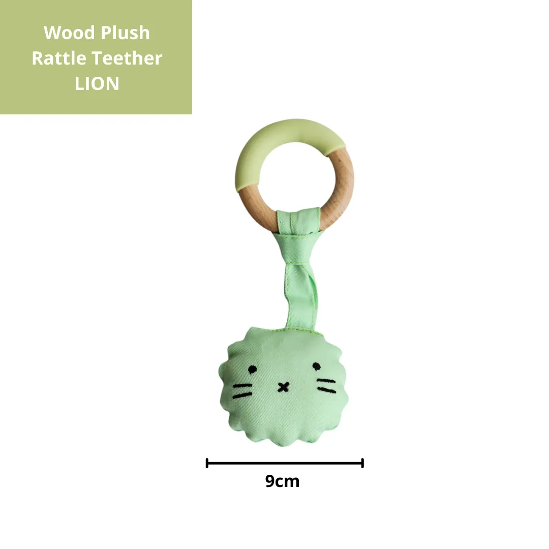 Wood Plush Rattle Teether Toy- Lion(Green)