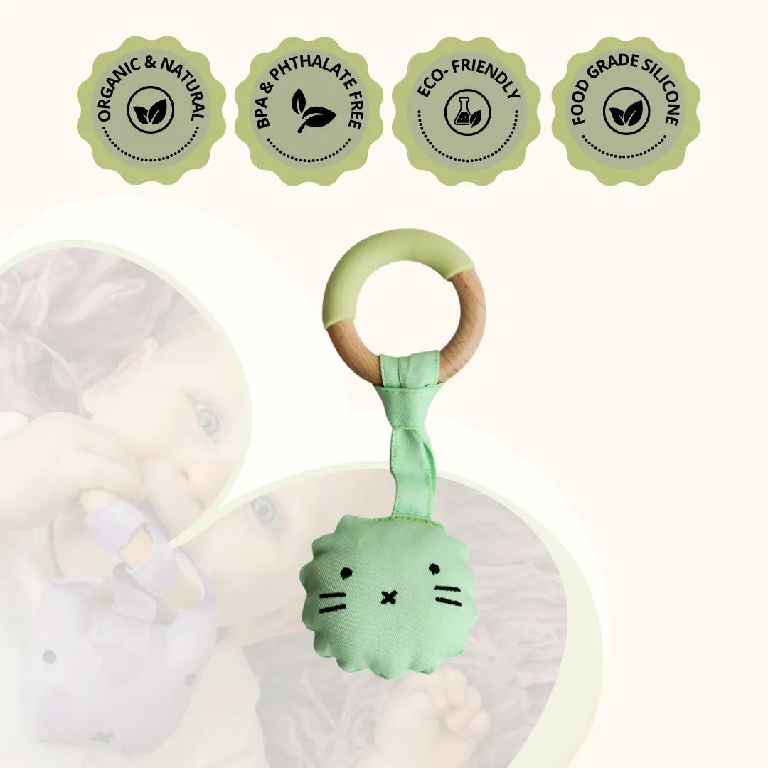 Wood Plush Rattle Teether Toy- Lion(Green)
