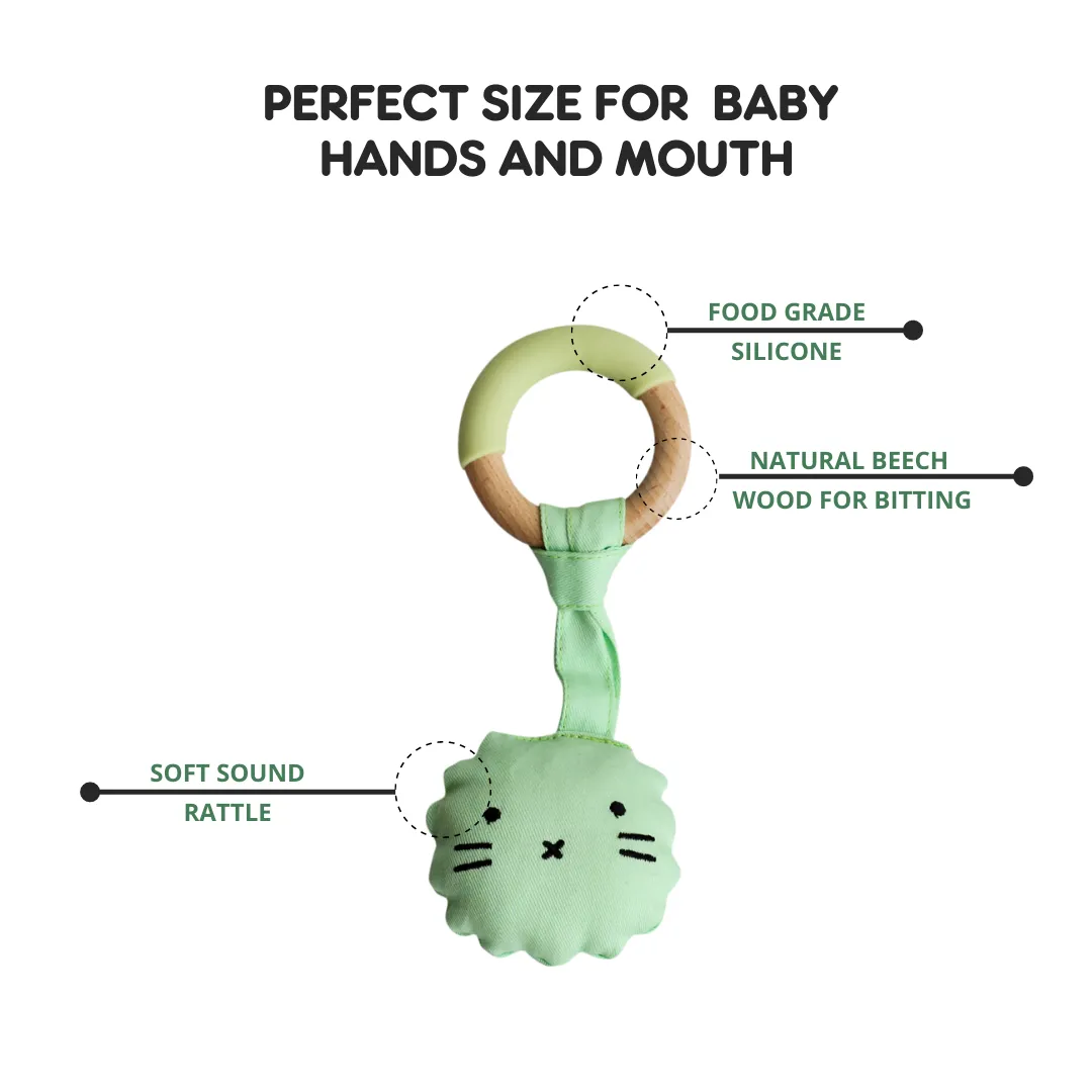 Wood Plush Rattle Teether Toy- Lion(Green)