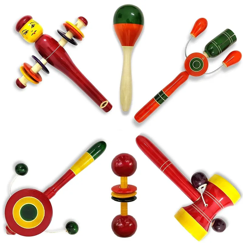 Wooden Baby Rattle Toys for Infants - Set of 6pcs
