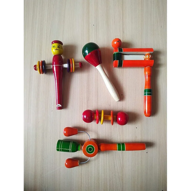 Wooden Baby Rattles Toys - Set of 5pcs