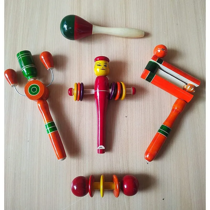 Wooden Baby Rattles Toys - Set of 5pcs