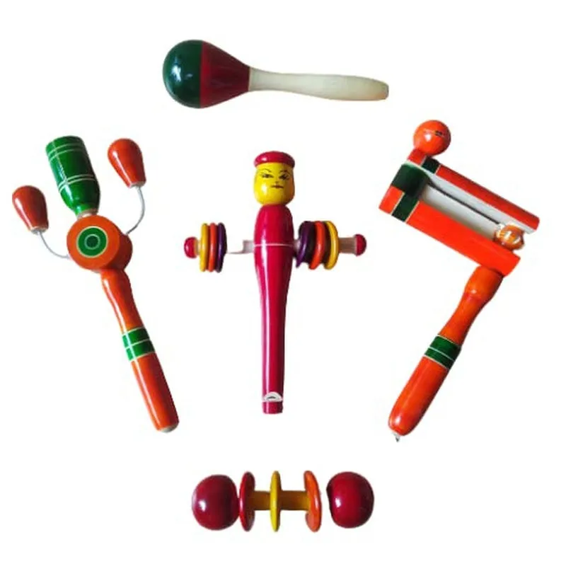 Wooden Baby Rattles Toys - Set of 5pcs